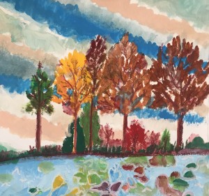 Fall Landscape Hoosier 1 Watercolor & Gauche 8x8 $150 Framed